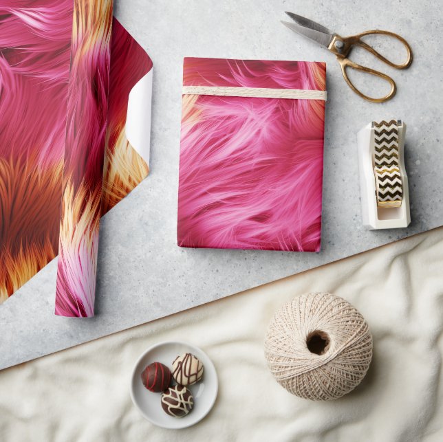 Rosa och orange falsk monsterpälsstruktur presentpapper (Hantverk)