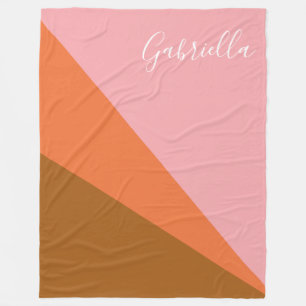 Rosa och Orange Färg Block Geometric Personlig Fleecefilt