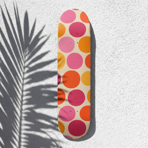 Rosa och Orange Fet Retro Inspired Polka Dot Mini Skateboard Bräda 18,5 Cm