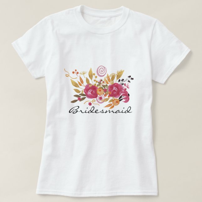 Rosa och Orange Flower Bouquet Bridesmaid T Shirt (Design framsida)