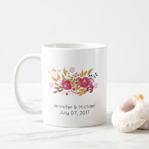 Rosa och Orange Flower Bouquet Bröllop Kaffemugg