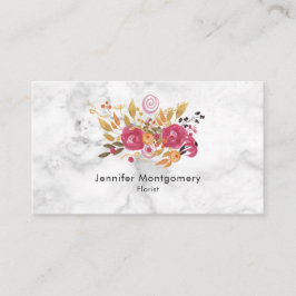 Rosa och Orange Flower Bouquet på Marble Struktur Visitkort