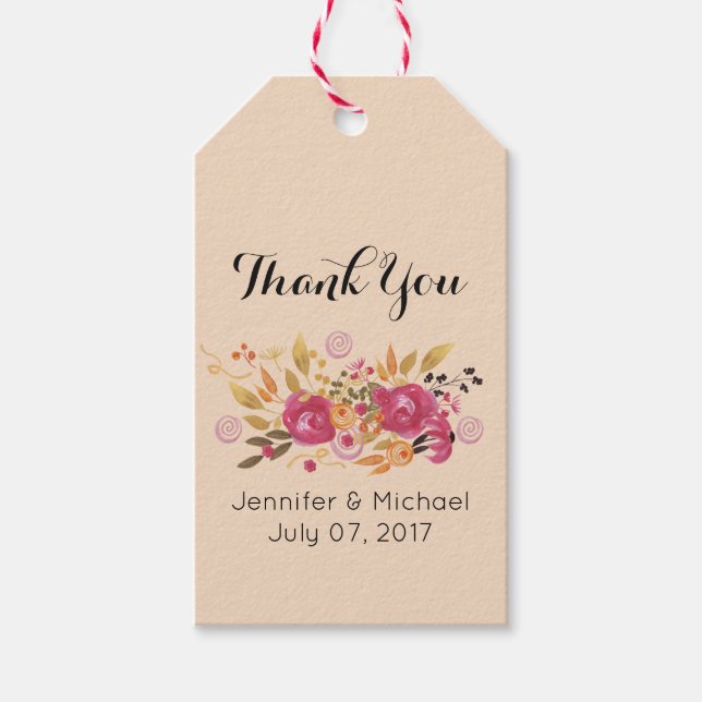 Rosa och Orange Flower Bouquet på persiko-Tacken Presentetikett (Framsidan)