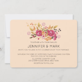 Rosa och Orange Flower Bouquet på persikobakgrunde Inbjudningar