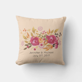 Rosa och Orange Flower Bouquet på persikobakgrunde Kudde