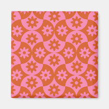 Rosa och Orange Flowers på Mid Century Scallop