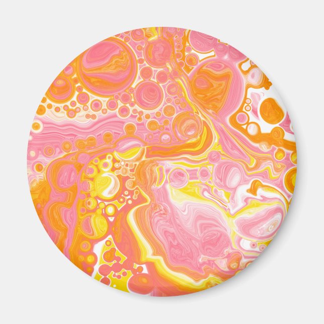 Rosa och Orange Fluid Art Magnet (Framsidan)