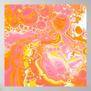 Rosa och Orange Fluid Art Poster