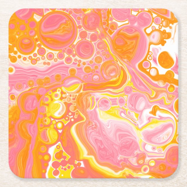 Rosa och Orange Fluid Art Underlägg Papper Kvadrat (Framsidan)