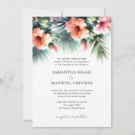 Rosa och Orange för tropisk Blommigt Formal Bröllo Inbjudningar