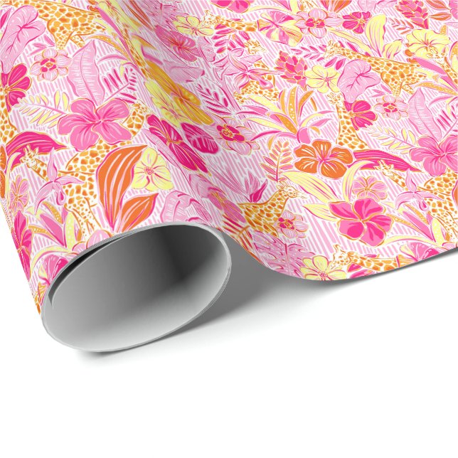 Rosa och Orange för utskrift av Preppy Handflatan  Presentpapper (Rullad Hörn)