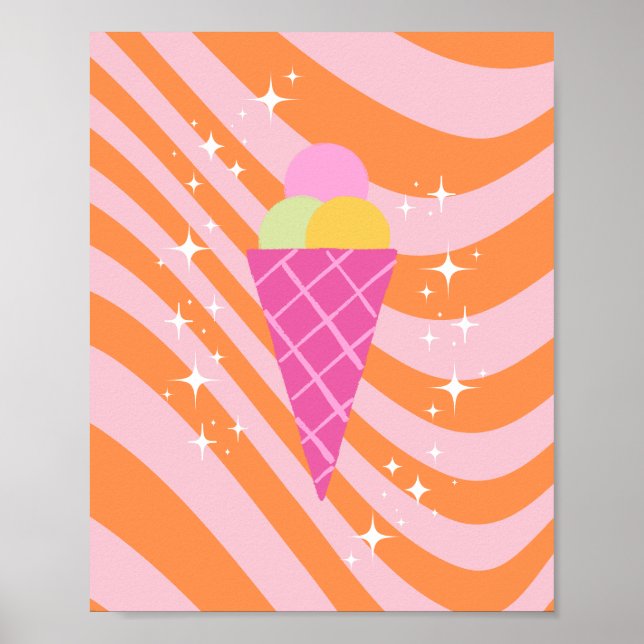 Rosa och Orange Glass, Ice Cream Art, Preppy Poster (Framsidan)