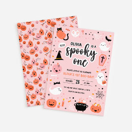 Rosa och orange Halloween 1-års födelsedagsinbjuda Inbjudningar