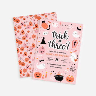 Rosa och Orange Halloween 3:e födelsedagsinbjudan Inbjudningar