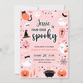 Rosa och orange Halloween 4-års födelsedagsinbjuda Inbjudningar