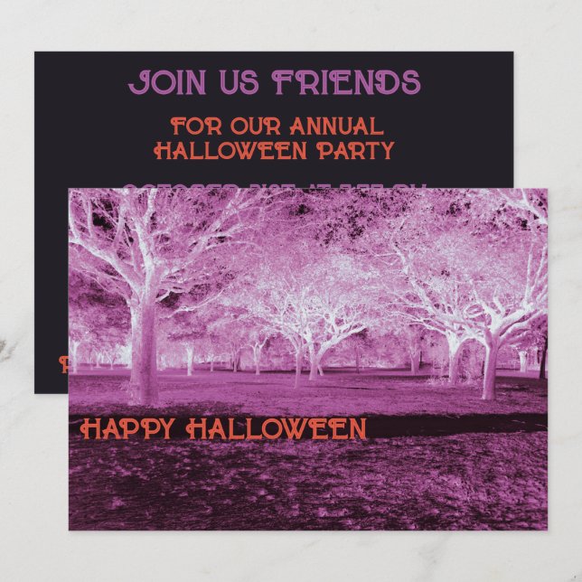 Rosa och Orange Halloween fest Scary Skogen Inbjudningar (Fram/baksida)