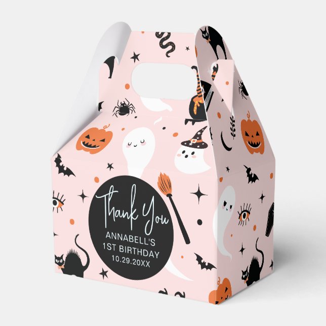 Rosa och Orange Halloween Girl Födelsedagsfest Presentaskar (Framsidan Sidan)