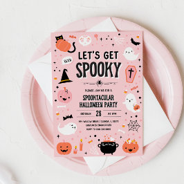 Rosa och Orange Halloween-inbjudan - Låt oss komma Inbjudningar