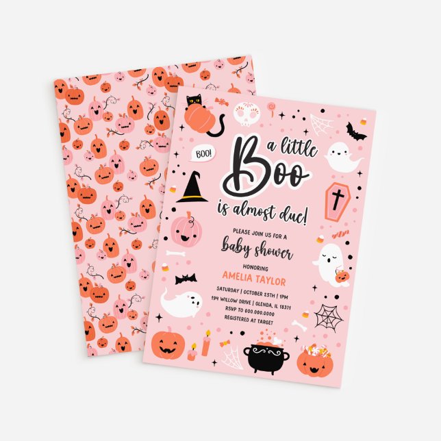 Rosa och Orange Halloween - inbjudan till babyvisn (Pink and Orange Halloween - Baby Shower Invitation)
