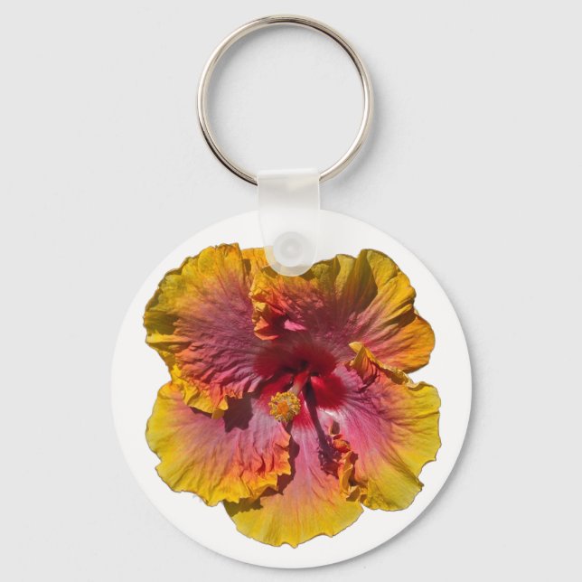 Rosa och Orange Hibiscus Nyckelring (Framsida)