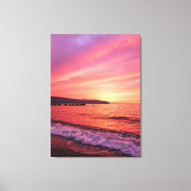 Rosa och orange himlar vackra solnedgång över have canvastryck (Framsida)