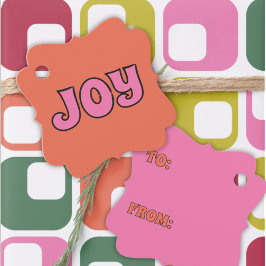Rosa och Orange Joy Retro 1970-talet Lettering Gåvor Etiketter
