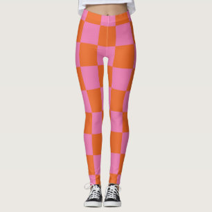 Rosa och Orange Kontrollerad Mönster Leggings