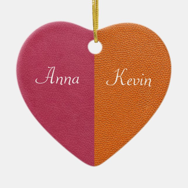 Rosa och Orange Läderutseende Julgransprydnad Keramik (Framsidan)