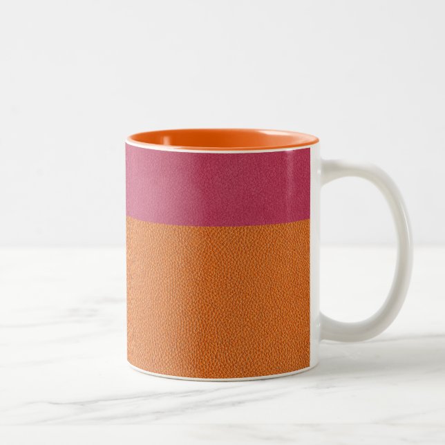 Rosa och Orange Läderutseende Två-Tonad Mugg (Höger)