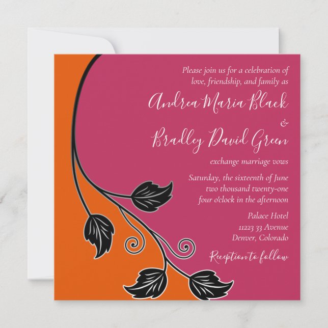 Rosa och Orange Leafy Vine Wedding bjudande Inbjudningar (Framsida)