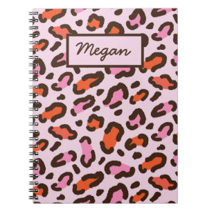 Rosa och Orange Leopard Animal Print Namn Anteckningsbok