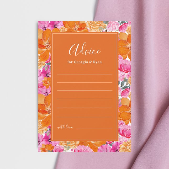Rosa och orange livlig sommarträdgårdbröllop rådkort (Skapare uppladdad)