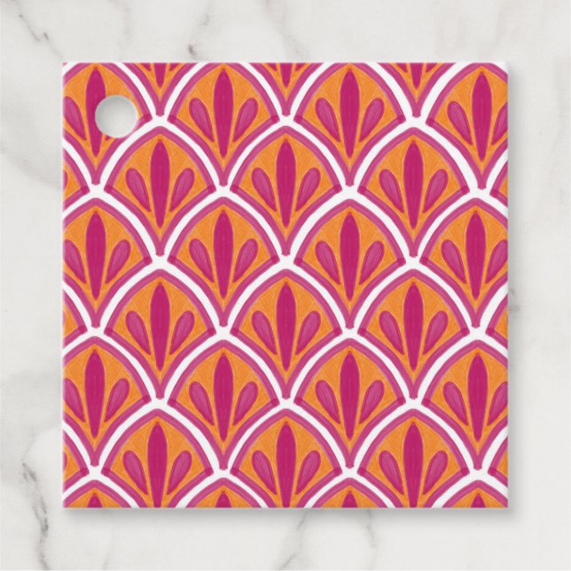 Rosa och Orange Ljusfärgad Fläkt Bröllop Gåvor Etiketter (Framsida)