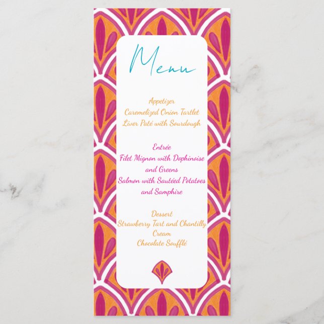 Rosa och Orange Ljusfärgad Fläkt Bröllop Meny (Framsida)