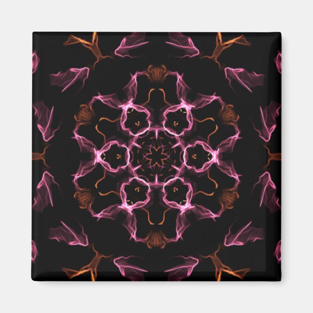 Rosa och Orange Mandala på svart bakgrund Magnet (Framsidan)