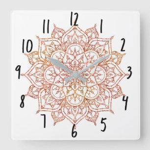 Rosa och Orange Mandala på White Glam Fyrkantig Klocka
