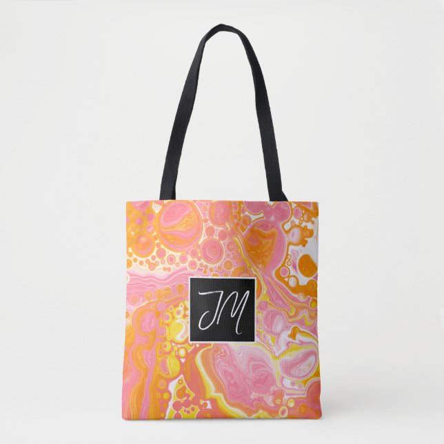 Rosa och Orange Marble Fluid Art Tote Bag Tygkasse (Framsida)