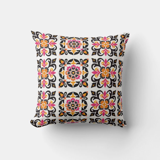 Rosa och Orange Mexikanska folktilen Kudde (Framsida)