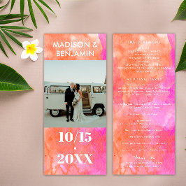 Rosa och Orange och vit fotopatologisk Bröllop Program