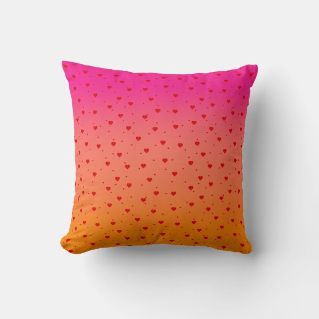 Rosa och orange ombre röda hjärtan mönster kudde (Framsida)