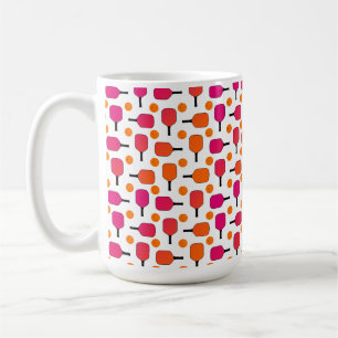 Rosa och Orange Pickleball Paddles & Orange Bollar Kaffemugg