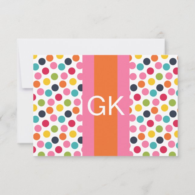 Rosa och orange prickig monogram platt brevkort inbjudningar (Baksida)