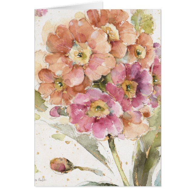 Rosa och orange Primrose Hälsningskort (Framsidan)