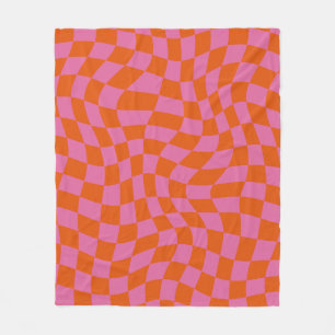 Rosa och Orange Psychedelic Checkated Groovy Grid Fleecefilt