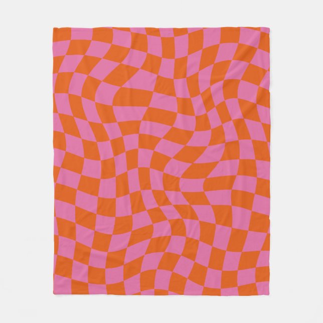 Rosa och Orange Psychedelic Checkated Groovy Grid Fleecefilt (Framsidan)