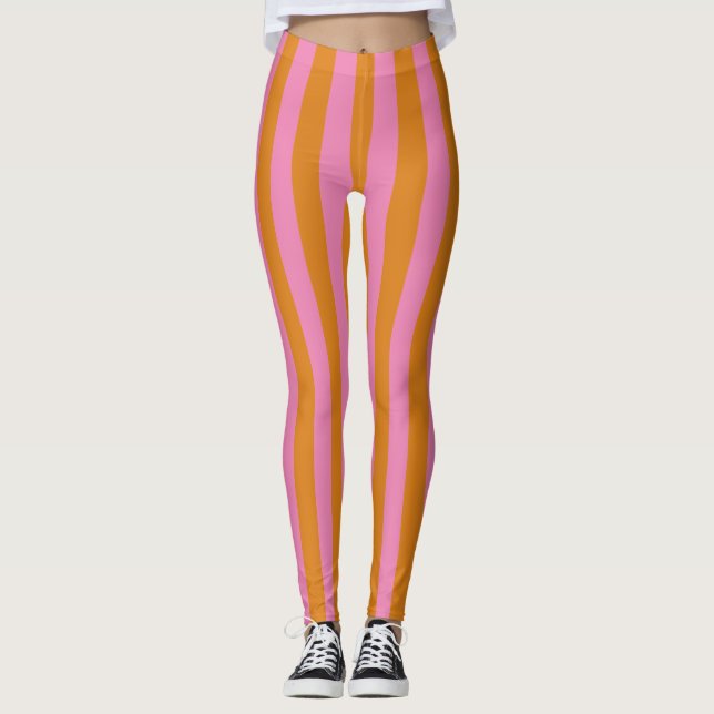 Rosa och Orange Rand Leggings (Framsida)