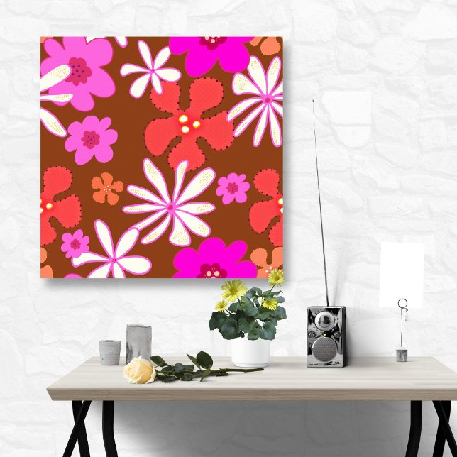 Rosa och orange retro blommig konst för väggen poster (Skapare uppladdad)