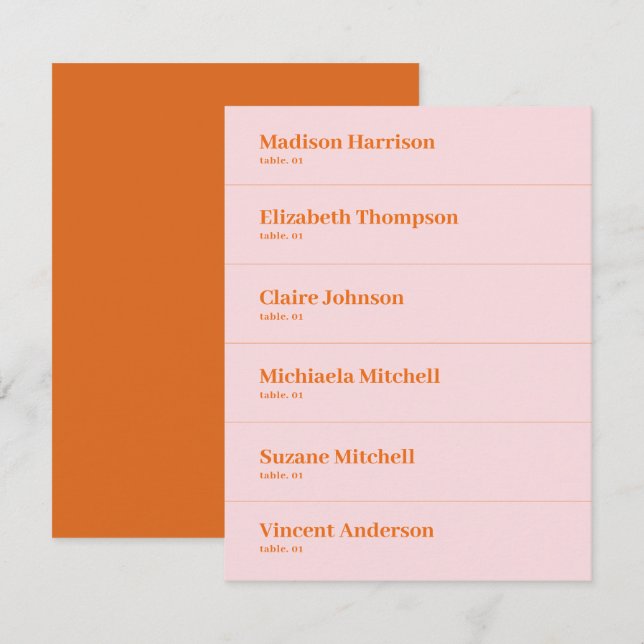 Rosa och Orange Retro Bröllop-monteringskort DIG Inbjudningar (Fram/baksida)