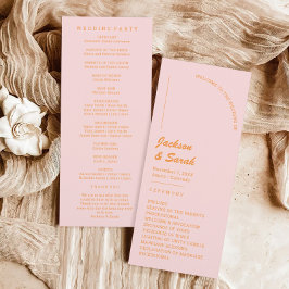 Rosa och Orange Retro Disco Bröllop Program