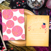 Rosa och Orange Retro Diskoboll Examenstårtfest